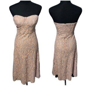 NSR Midi Dress XS Pink Gray Lace Corset A Line Tea Party Wedding Cruise NEW